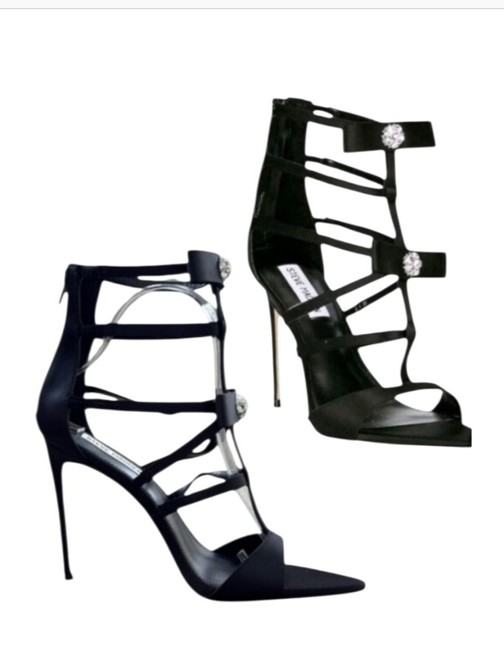 Steve Madden Sinclair Black Satin Rhinestone Sandal 7.5